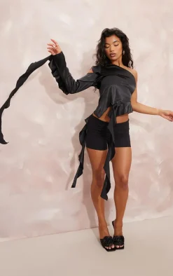 PrettyLittleThing Sleeveless Tops*Satin Asymmetric Extreme Frill Detail Sleeveless Long Top