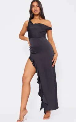 Satin Bardot Frill Hem Maxi Dress-PrettyLittleThing Outlet