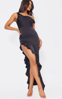 Satin Bardot Frill Hem Maxi Dress-PrettyLittleThing Outlet