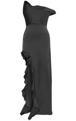 Satin Bardot Frill Hem Maxi Dress-PrettyLittleThing Outlet