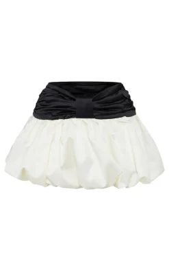 Outlet PrettyLittleThing Satin Bow Detail Contrast Puffball Skort Black