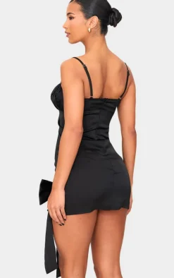 Satin Bow Detail Mini Dress-PrettyLittleThing Discount