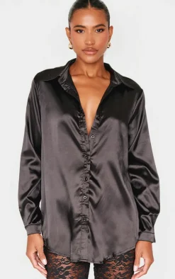 Satin Button Front Shirt-PrettyLittleThing Sale