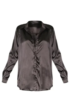 Satin Button Front Shirt-PrettyLittleThing Sale