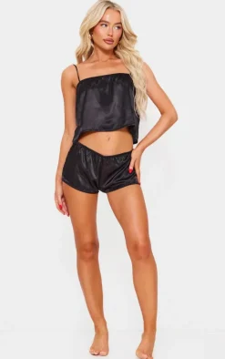 Black Satin Cami and Short PJ Set