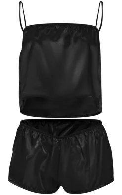 Black Satin Cami and Short PJ Set