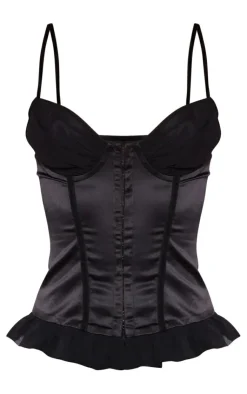 PrettyLittleThing Corsets*Satin Chiffon Bust Insert Hook And Eye Frill Hem Corset