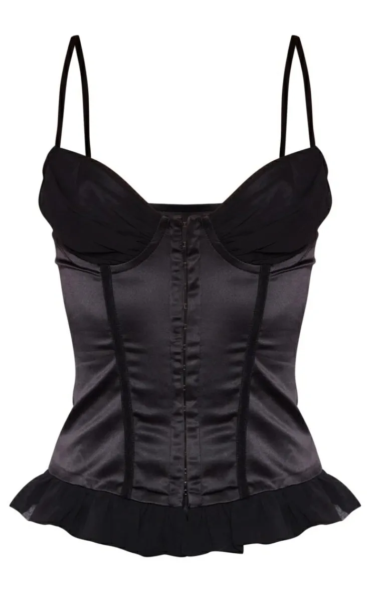 PrettyLittleThing Corsets*Satin Chiffon Bust Insert Hook And Eye Frill Hem Corset