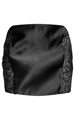 Outlet PrettyLittleThing Satin Contrast Lace Low Rise Micro Mini Skirt Black