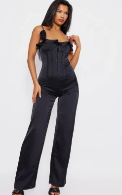 Satin Corsage Corset Strappy Jumpsuit-PrettyLittleThing Best