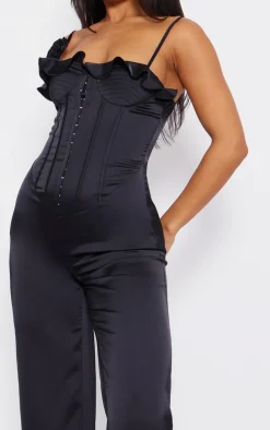 Satin Corsage Corset Strappy Jumpsuit-PrettyLittleThing Best