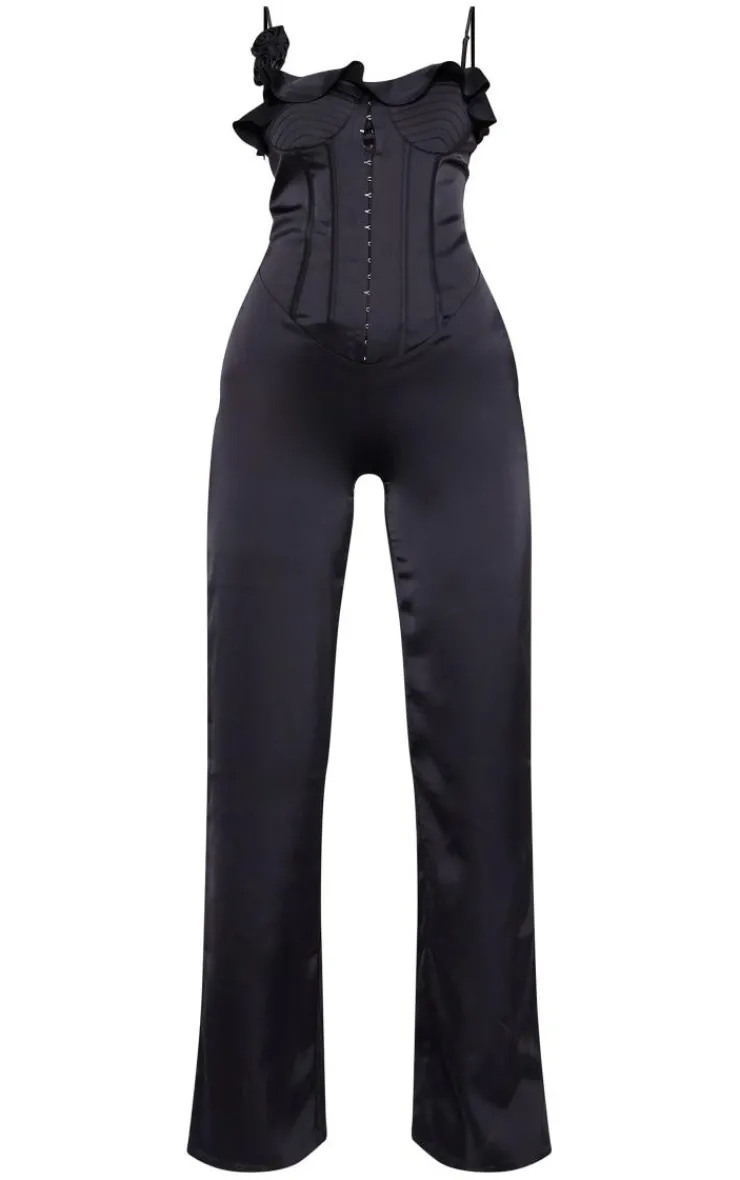 Satin Corsage Corset Strappy Jumpsuit-PrettyLittleThing Best