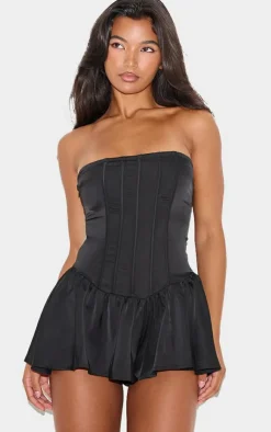 Satin Corset Detail Bandeau Romper-PrettyLittleThing Hot