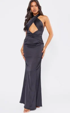 Satin Cross Front Ruched Maxi Dress-PrettyLittleThing Hot