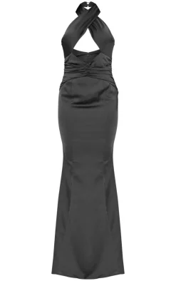 Satin Cross Front Ruched Maxi Dress-PrettyLittleThing Hot