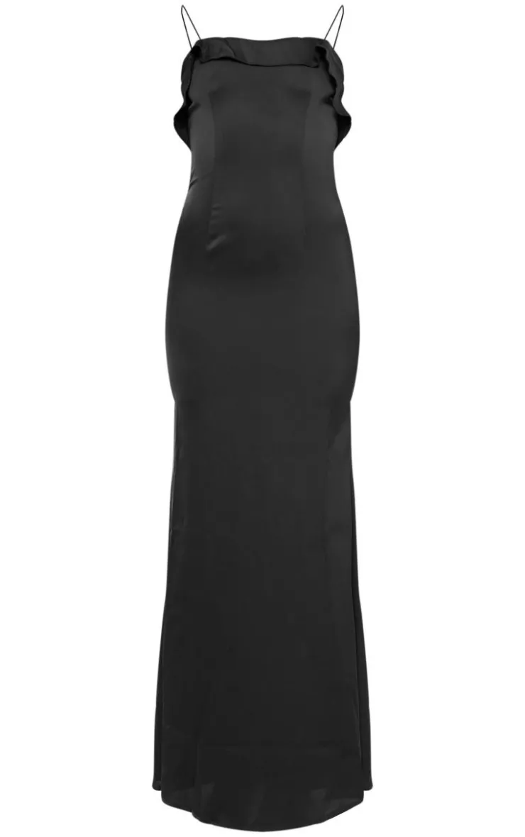 Satin Draped Frill Back Detail Maxi Dress-PrettyLittleThing Best