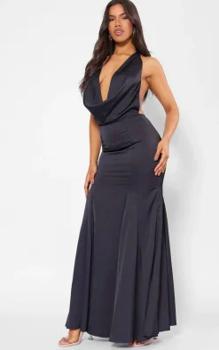 Satin Extreme Cowl Neck Maxi Dress-PrettyLittleThing