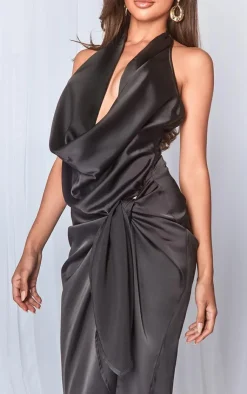 Satin Extreme Cowl Ruched Front Maxi Dress-PrettyLittleThing New