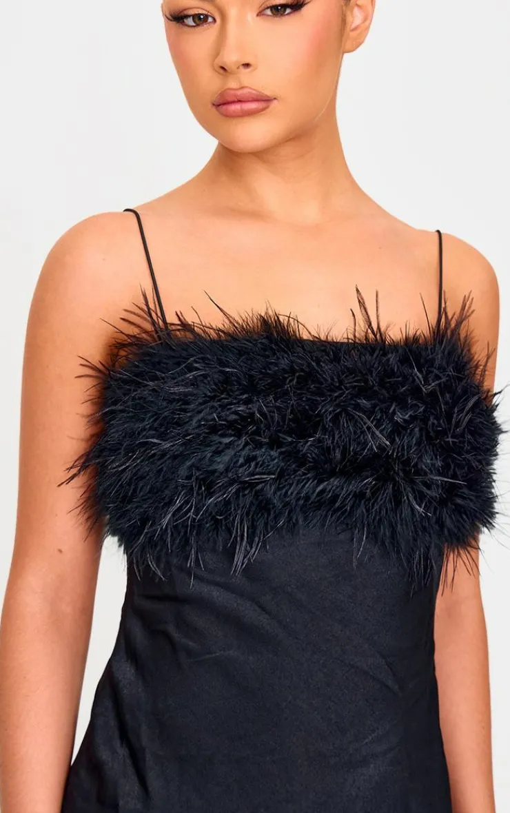 Satin Feather Bust Detail Maxi Dress-PrettyLittleThing Discount
