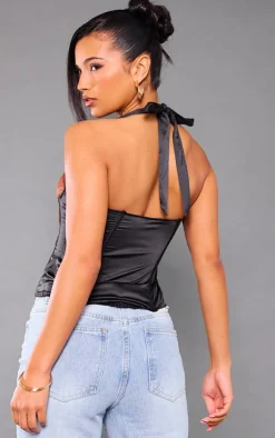 PrettyLittleThing Corsets*Satin Floral Lace Halter Neck Corset