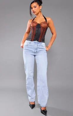 PrettyLittleThing Corsets*Satin Floral Lace Halter Neck Corset