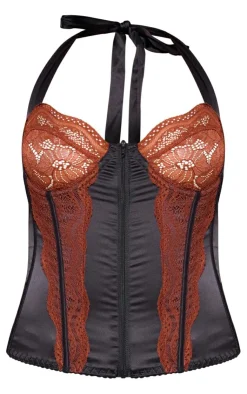 PrettyLittleThing Corsets*Satin Floral Lace Halter Neck Corset