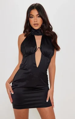 Satin High Neck Underwired Corset Bodycon Dress-PrettyLittleThing Discount