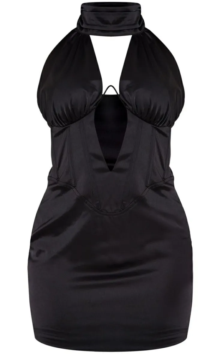 Satin High Neck Underwired Corset Bodycon Dress-PrettyLittleThing Discount