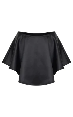 Black Satin Lace Detail A Line Mini Skirt