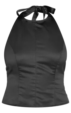 PrettyLittleThing Sleeveless Tops*Satin Low Back Halteneck Long Top