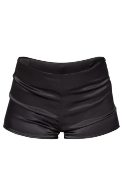 Hot PrettyLittleThing Satin Mid Rise Mini Shorts Black