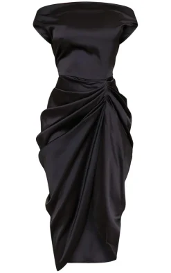 Satin Off The Shoulder Draped Skirt Midi Dress-PrettyLittleThing Clearance