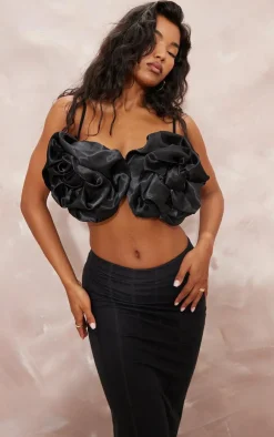 PrettyLittleThing Bralets*Satin Oversized Applique Flower Bralet