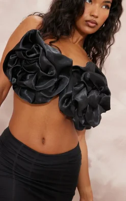PrettyLittleThing Bralets*Satin Oversized Applique Flower Bralet