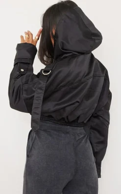 PrettyLittleThing Bomber Jackets*Satin Oversized Hooded Utility Bomber Jacket
