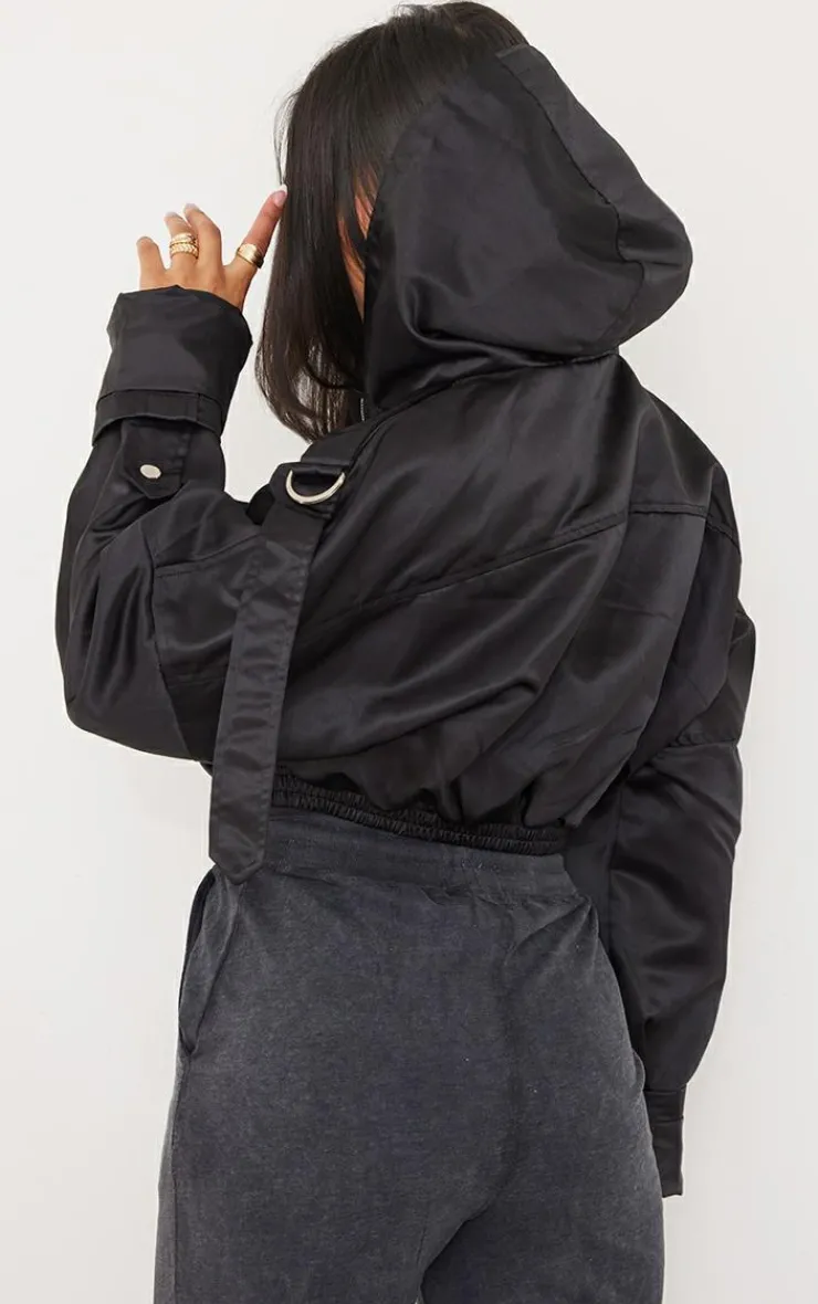 PrettyLittleThing Bomber Jackets*Satin Oversized Hooded Utility Bomber Jacket