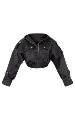 PrettyLittleThing Bomber Jackets*Satin Oversized Hooded Utility Bomber Jacket