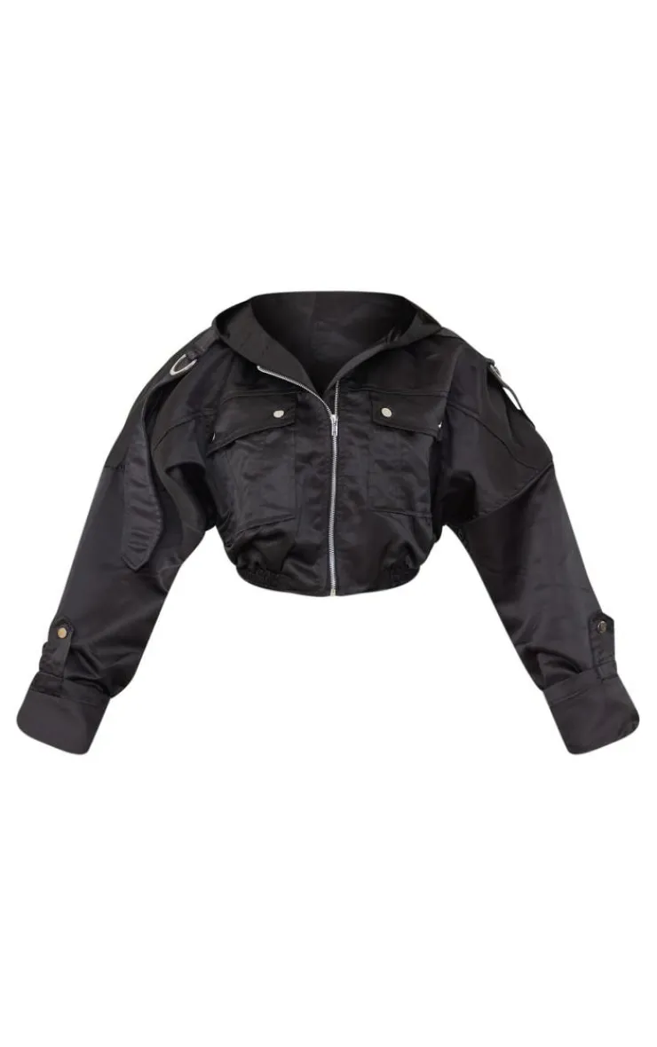 PrettyLittleThing Bomber Jackets*Satin Oversized Hooded Utility Bomber Jacket