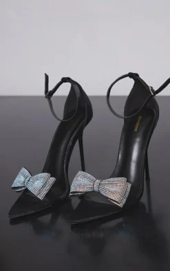 PrettyLittleThing High Heels*Satin Point Toe Diamante Bow Detail High Stiletto Heeled Sandals