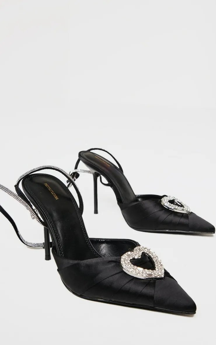 PrettyLittleThing Pumps*Satin Point Toe Diamante Heart Court Heels