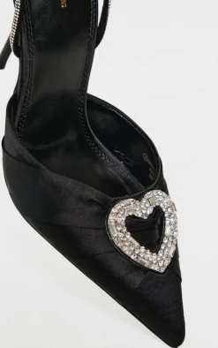 PrettyLittleThing Pumps*Satin Point Toe Diamante Heart Court Heels