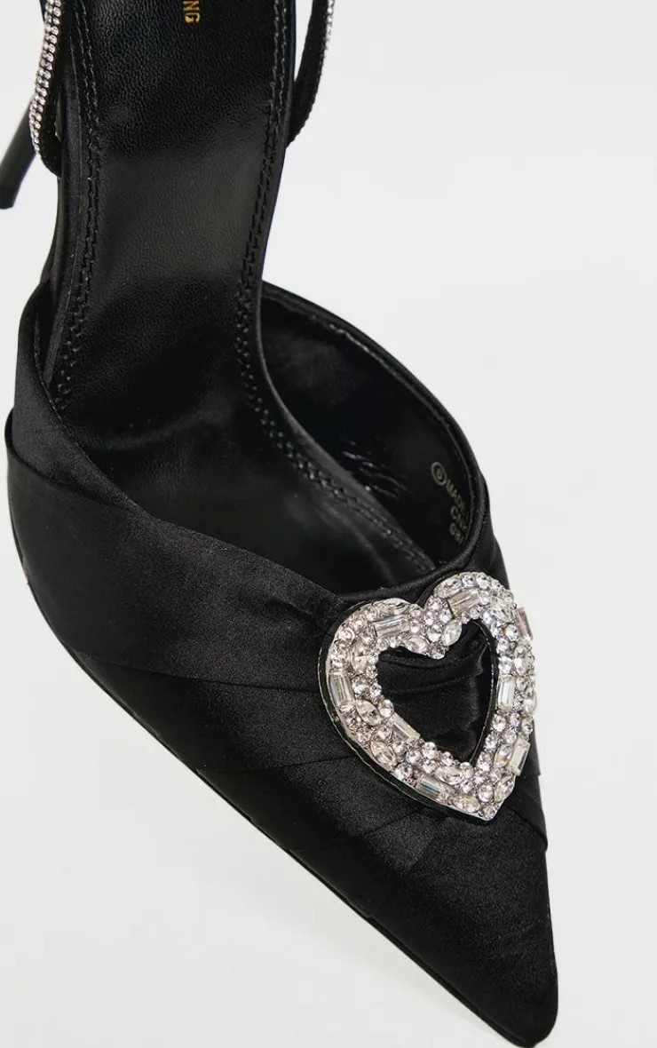 PrettyLittleThing Pumps*Satin Point Toe Diamante Heart Court Heels