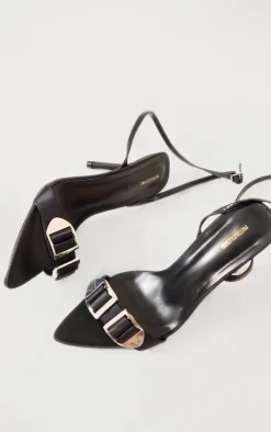 PrettyLittleThing Heeled Sandals*Satin Point Toe Double Buckle Barley There Heeled Sandals