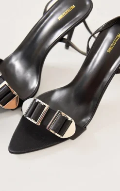 PrettyLittleThing Heeled Sandals*Satin Point Toe Double Buckle Barley There Heeled Sandals