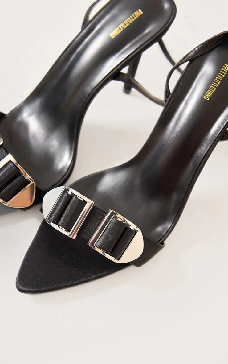 PrettyLittleThing Heeled Sandals*Satin Point Toe Double Buckle Barley There Heeled Sandals