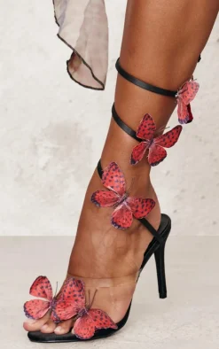 PrettyLittleThing High Heels*Satin Round Toe Butterfly Spiral Strap High Heeled Sandals
