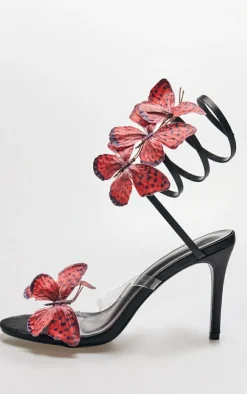 PrettyLittleThing High Heels*Satin Round Toe Butterfly Spiral Strap High Heeled Sandals