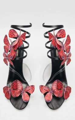 PrettyLittleThing High Heels*Satin Round Toe Butterfly Spiral Strap High Heeled Sandals