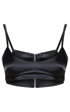Clearance PrettyLittleThing Satin Scoop Neck Cropped Top Black