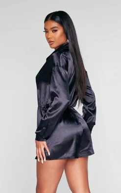 Satin Shirt Romper-PrettyLittleThing Outlet